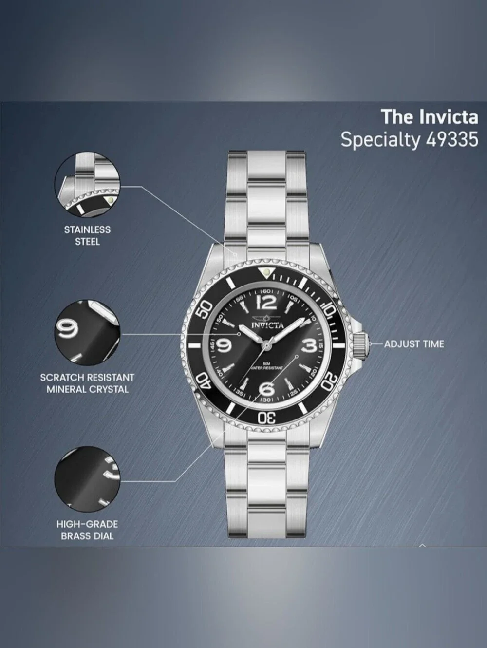 Invicta Specialty Rowan Black Dial / Stainless Steel 40mm Men's Watch NEW